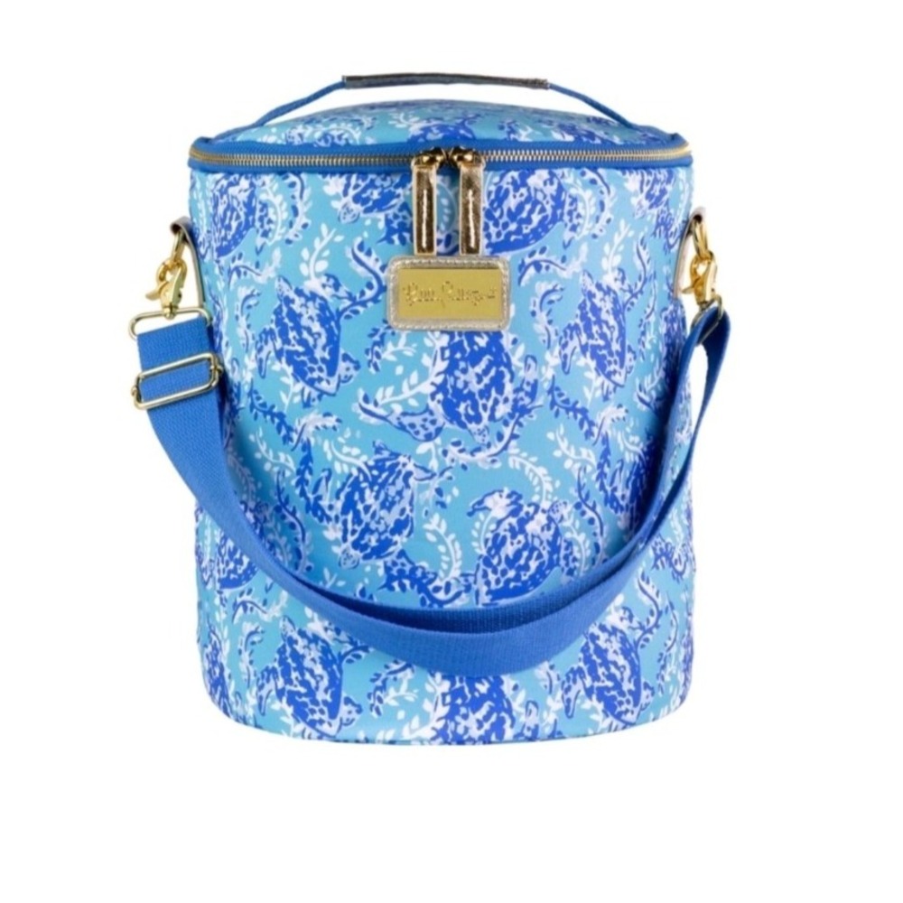 Lilly Pulitzer Insulated Soft Beach Cooler Strap " Turtley " Blue White Gold
